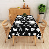 Aperturee - Aperturee Black Halloween Rectangle Tablecloth with Skulls Bats and Pumpkins for Gothic Spooky Party Decor